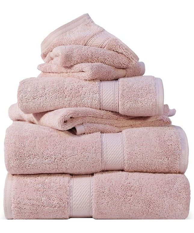 Superior Egyptian Cotton Pile 6 Piece Towel Set, Includes 2 Bath, 2 Hand, 2 Face Towels/Washcloths, Ultra Soft Luxury Towels, Thick Plush Essentials, Guest Bath, Spa, Hotel Bathroom, Tea Rose