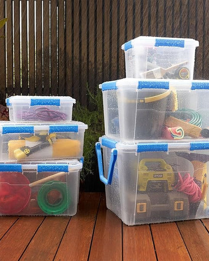(6-PACK) 4.7-Gallon Large-Capacity Plastic with Lid Storage Box, Equipped with 4 Snap Fasteners.