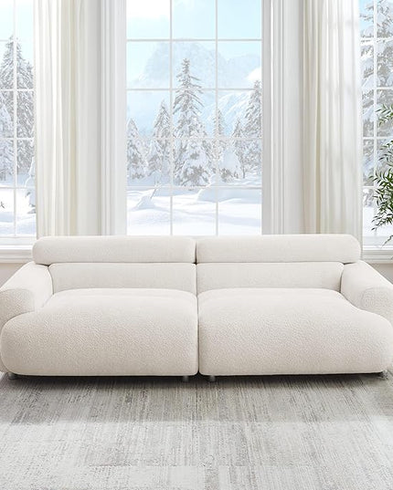 VANOMi 89" Boucle Cloud Loveseat Sofa Couch, Comfy Upholstered Deep Seat Boucle Sofa, Mid Century Modern Couch for Living Room Bedroom Apartment