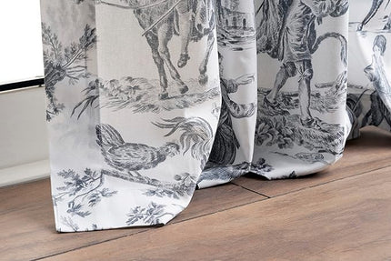 Maison d' Hermine Curtains for Living Room 100% Cotton 124 inch Length Two Panels Light Filtering Toile Curtains with Rod and Loop Pockets (The Miller Paloma Gray (White Background), 50" W x 124" L)