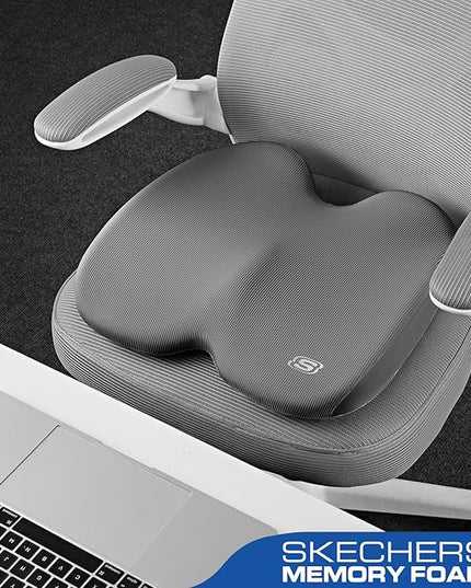 Skechers Seat Cushion, Ergonomic Memory Foam Cushion for Long Sitting Hours on Office & Home Chair, Car Seat Cushion for Sciatica, Coccyx Cushion,Gray