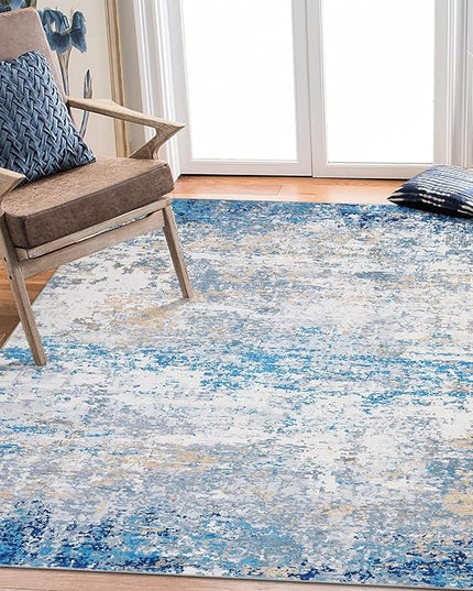 6x9 Modern Abstract Area Rug Non Slip Non Shedding Low Pile Stain Resistant Rug Soft Carpet for Bedroom Living Room, Blue/Grey
