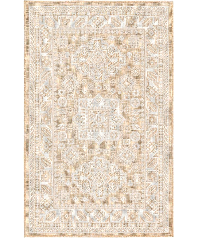 Rugs.com Outdoor Aztec Collection Rug – 3' x 5' Natural Flatweave Rug Perfect for Living Rooms, Large Dining Rooms, Open Floorplans