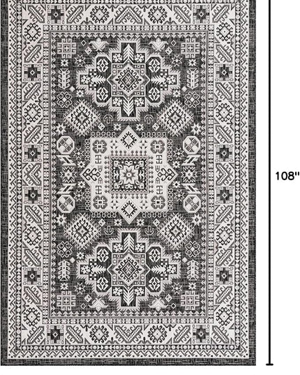Rugs.com Outdoor Aztec Collection Rug – 6' x 9' Charcoal Gray Flatweave Rug Perfect for Living Rooms, Large Dining Rooms, Open Floorplans