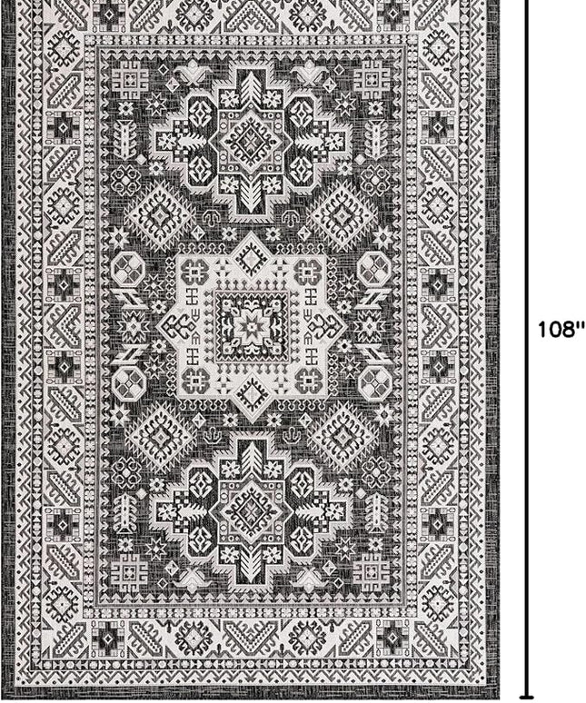 Rugs.com Outdoor Aztec Collection Rug – 6' x 9' Charcoal Gray Flatweave Rug Perfect for Living Rooms, Large Dining Rooms, Open Floorplans