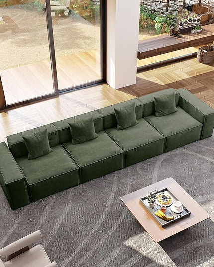 POVISON 147" Modular Sectional Sofa for Living Room Modern Large Sectional Couches Velvet Oversized Deep Seat Corner Sofa Set 4 Seats Big Comfy Cloud Couch for House Office
