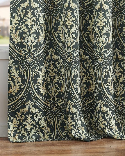 jinchan Blackout Curtains for Bedroom, Gray Damask Patterned Curtains 96 Inch Length for Living Room, Vintage Medallion Art Deco Drapes, Thermal Insulated Grommet Window Treatments, 2 Panels Grey