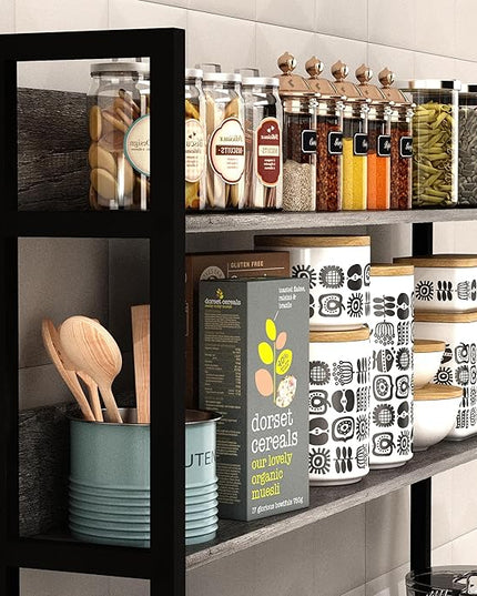 Large Baker Rack with Basket,5-Tier Kitchen Utility Storage Shelf with Hooks,Microwave Oven Stand with Storage,Suitable for Living Room, Dining Room,Coffee Bar(Grey)
