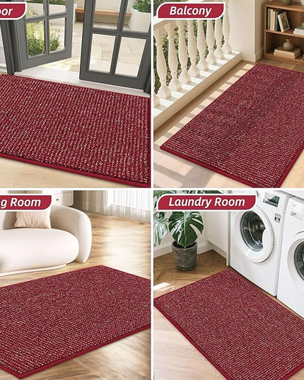 BEQHAUSE Dirt Trapper Door Mat 24" x 36", Non-Slip Washable Doormats Entrance Mat, Dirt Resistant and Absorbent Welcome Mat, Low Profile Floor Mats for Front Back Door and Entryway, Red