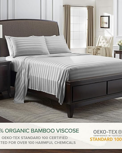 Pure Bamboo California King Sheets, Genuine 100% Organic Viscose Derived from Bamboo Bed Sheet Set, Soft & Cooling, Double Stitching, 2 Year Quality Promise (California King, Jacquard Silver)