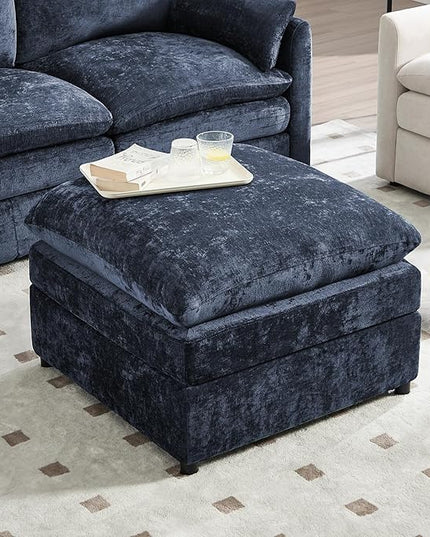 Tbfit Single Sofa Ottoman, Modern Comfy Cloud Sofa, Spring Seat Cushions, Chenille, Blue