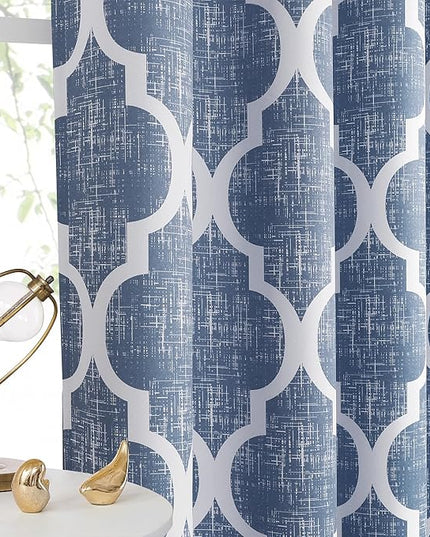 Beauoop Kitchen Cafe Valance Moroccan Tiles Print for Windows Geometric Small Blackout Curtains Room Darkening Rod Pocket Window Treatment for Living Room Bathroom,Blue, 50" W x 18" L, 1 Panel