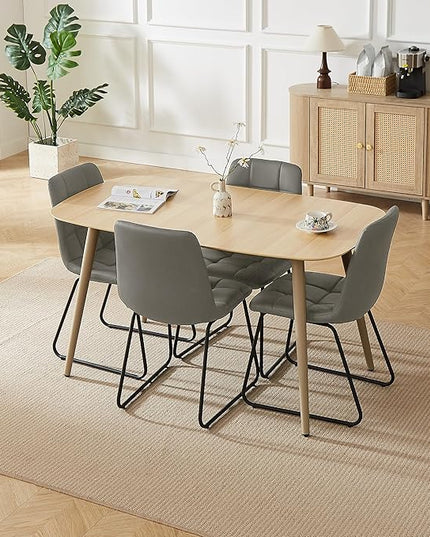 55.1'' Natural Wood Dining Table Set for 4 with Leather Chairs - Easy Assembly 4-Piece Kitchen Table and Chair Set, Scratch-Resistant Waterproof Surface (Modern Farmhouse Style)