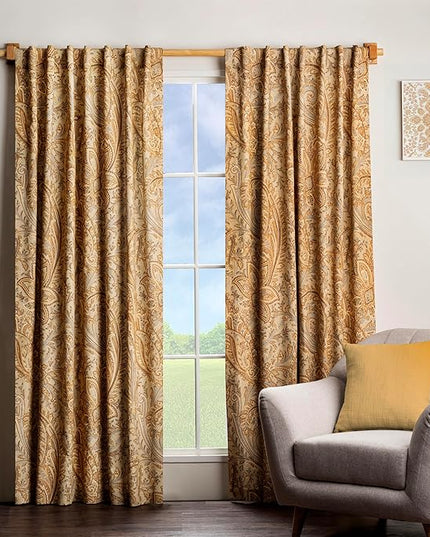 Maison d' Hermine Curtains for Living Room 100% Cotton 84 inch Length Two Panels Light Filtering Curtains for Bedroom Windows with Rod and Loop Pockets Drapes (Kashmir Paisley Sepia, 50" W x 84" L)