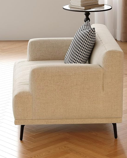41.3” Modern Upholstered Armchair, Accent Chair with Deep Seat, Fixed Cushions, Sturdy Metal Legs, Easy to Assemble, Beige Fabric Chair for Bedroom or Living Room
