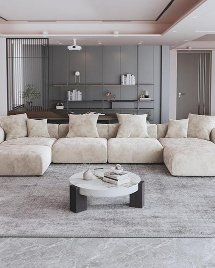 JACH 181" Oversized Modular Sectional Sofa, U-Shaped Deep 4-Seats Sectional Couch with Chaise Ottomans, Huge Plus Convertible Soft Sofas, Corduroy Minimalist Couches for Living Room, Apartment, Beige