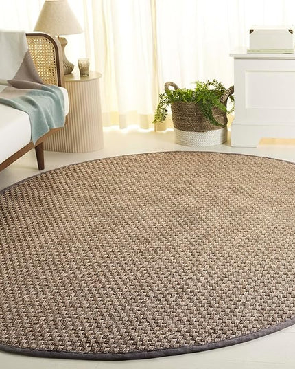 Safavieh Area Rug 6x8 Oval- Natural Fiber Collection - Natural & Grey, Seagrass, Basketweave Pattern with Border (NF114P)