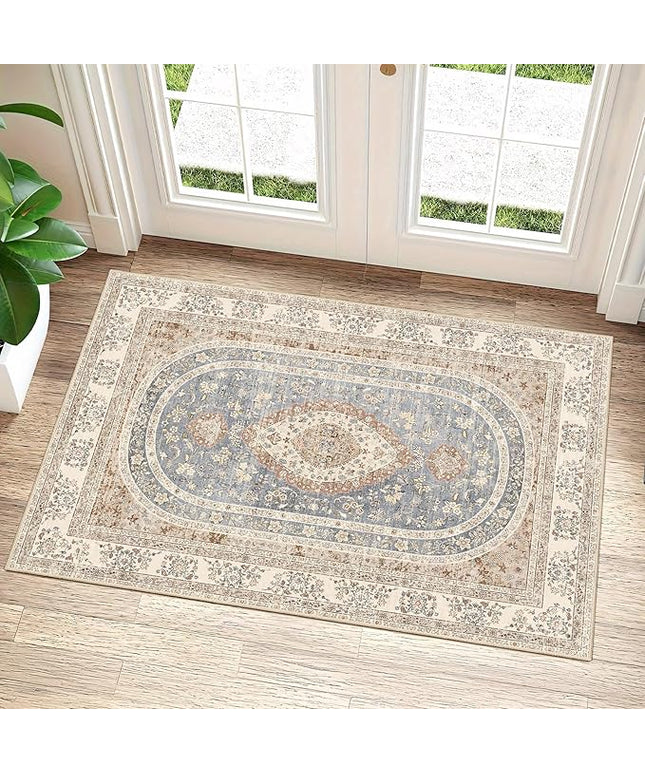 Small Rugs 2x3,Beige Rug for Entryway Bathroom Kitchen Entrance Doormat,Boho Vintage Bohemian Distressed Washable Oriental Farmhouse Accent Floor Throw Carpet Non Slip