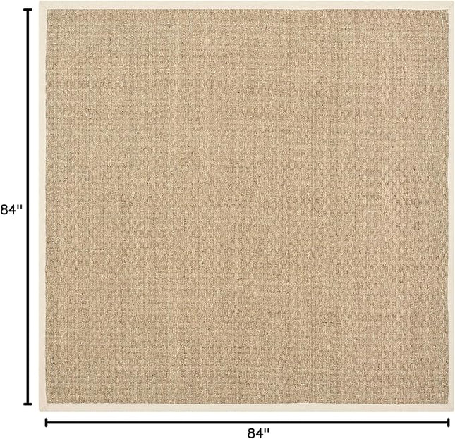 SAFAVIEH Area Rug 7' Square - Natural Fiber Collection - Natural & Beige, Seagrass, Basketweave Pattern with Border (NF114A)