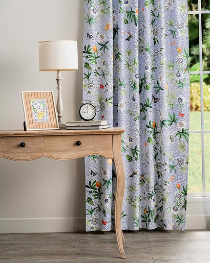 Maison d' Hermine Curtains for Living Room 100% Cotton 96 inch Length One Panel Light Filtering Curtains for Bedroom Windows with Rod and Loop Pockets Drapes (Passiflora, 50" W x 96" L)