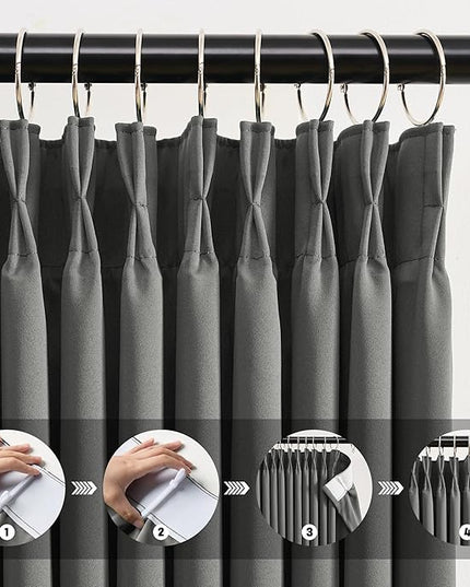 KEQIAOSUOCAI Pinch Pleated Wide Drapes 108 Inches Long,80 Inch Wide Each Panel Sliding Door Curtains with Hooks, Thermal Insulated Room Divider Large Draperies 2 Panels Grey W80 x L108