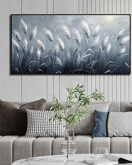 Plant Pictures Wall Art Reed Artwork White Photos Wall Decor 24"x 48" Grey Large Wall Decorations for Girl Room Decor