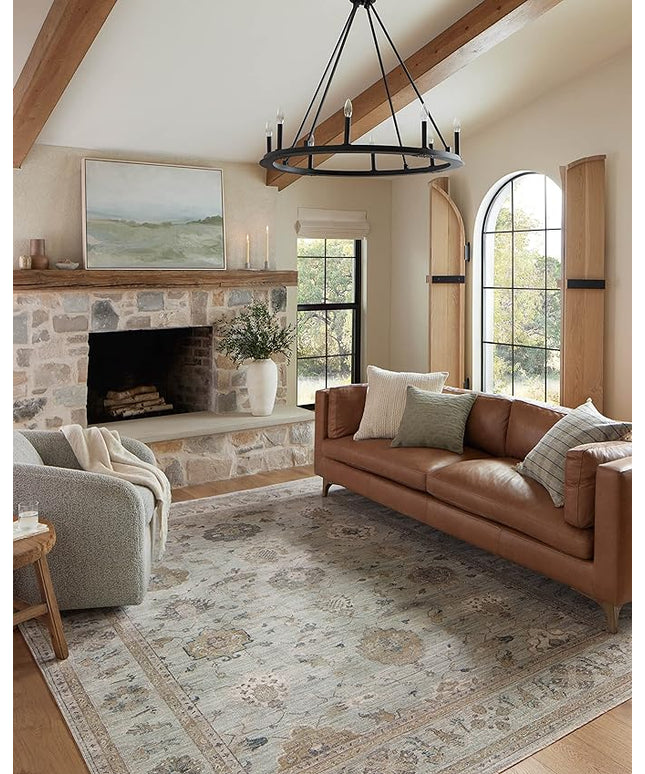 Loloi Magnolia Home by Joanna Gaines Millie Collection MIE-02 Sky/Gold 5'-3" x 7'-6", .25" Pile Height, Area Rug