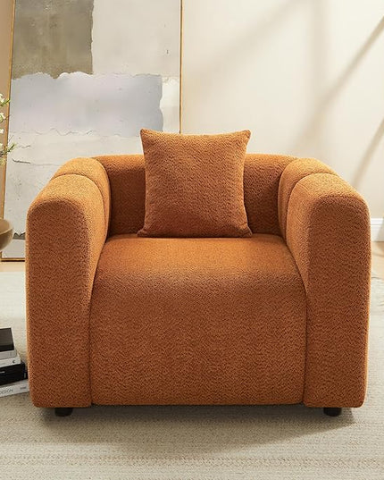 VANOMi 42" Accent Chair for Living Room Modern Upholstered Boucle Chair with Pillow Comfortable Mid Century Single Sofa Lounge Chair (Curry)