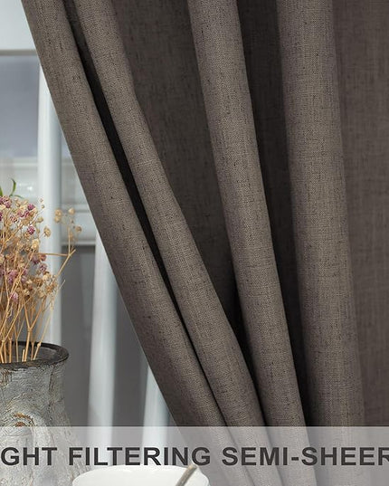 Dark Brown Linen Curtains for Living Room 108 Inches Long Semi Sheer Drapes Traditional Rustic Farmhouse Cottage Core Decor Chocolate Curtains for Sliding Glass Door Cabin 2 Panels 52 Wide 108 Length