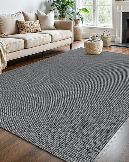 KOZYFLY Washable Area Rug 6x9 ft Rubber Backed Non Slip Rugs for Living Room Braided Cotton Bedroom Rug Woven Office Rugs Indoor Floor Carpets for Dining Bedroom Living Room, Grey/Dark Grey