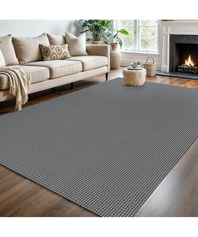 KOZYFLY Washable Area Rug 6x9 ft Rubber Backed Non Slip Rugs for Living Room Braided Cotton Bedroom Rug Woven Office Rugs Indoor Floor Carpets for Dining Bedroom Living Room, Grey/Dark Grey