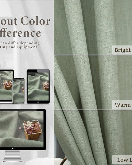 Sage Green Curtains 84 Inch Length for Living Room 2 Panels Back Tab Rod Pocket Drapes Light Filtering Sheer Linen Cotton Textured Light Green Curtain for Bedroom Rustic Boho Farmhouse Decor 7 FT Long
