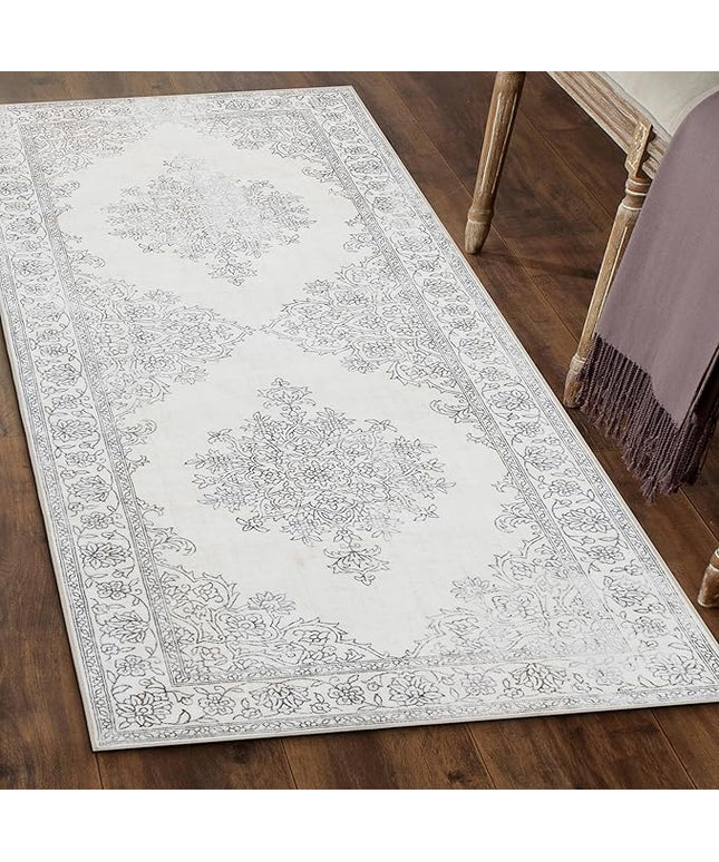 ReaLife Rugs Machine Washable Area Rug Runner - Living Room Bedroom Bathroom Kitchen Entryway Office - Padded Low Pile Stain Resistant Premium - Boho Farmhouse Vintage - Paige - Ivory 2'6" x 8'
