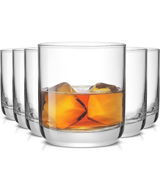 JoyJolt Faye Crystal Whiskey Glasses, Lowball Glasses Set of 6, 10oz Short Glass Tumbler, Double Old Fashioned Rocks Glass for Scotch or Bourbon, Dishwasher Safe Glassware