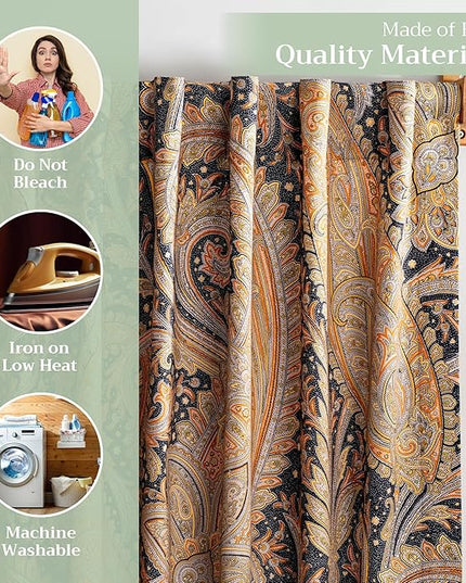 Maison d' Hermine Curtains for living room 100% Cotton 108 inch length Two Panels Light Filtering Curtains for Bedroom Windows with rod and loop Pockets Drapes (Kashmir Paisley Graphite, 50"W x 108"L)
