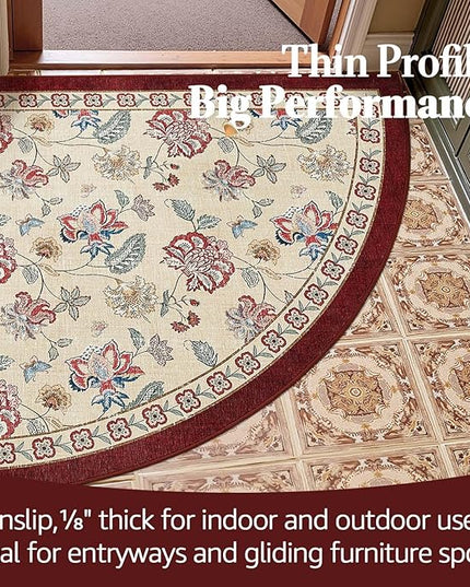jinchan Elora Floral Corner Rug for Entryway Washable Rug Vintage Romance Christmas Design Non Slip Quarter Circle Lightweight Low-Pile Throw Carpet for Playroom Nook Nursery, 4ft Radius, Red/Beige