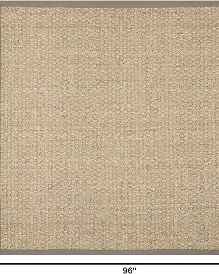 SAFAVIEH Area Rug 8' Square - Natural Fiber Collection - Natural & Grey, Seagrass, Basketweave Pattern with Border (NF114P)