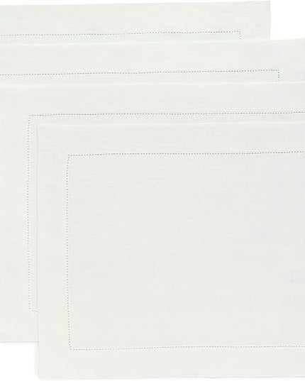Solino Home Linen Placemats Set of 4 - Classic Hemstitch Ivory Placemats 14 x 19 Inch - 100% Pure Linen Table Mats for Christmas, Holiday, New Year