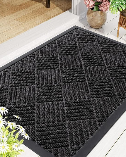 Smiry Front Door Mat Outside Entrance, Heavy Duty Outdoor Indoor Natural Rubber Doormat, Non Slip, Trap Dirt and Moisture, Easy Clean, Low Profile Patio Porch Entryway Mat, 35x23, Silver Grey
