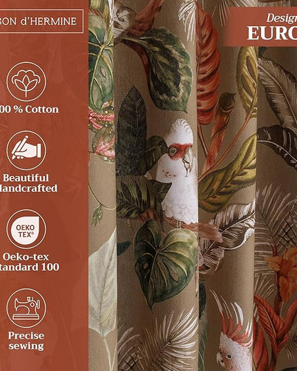 Maison d'Hermine Curtains for Living Room 100% Cotton 108 inch Length Two Panels Light Filtering Curtains for Bedroom Windows with Rod and Loop Pockets Drapes (Cacatoes - Silver Sage, 50" W x 108" L)