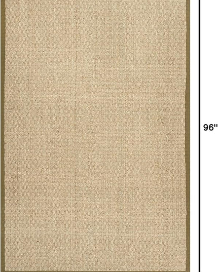 SAFAVIEH Area Rug 5x8 - Natural Fiber Collection - Natural & Olive Green, Seagrass, Basketweave Pattern with Border (NF114G)