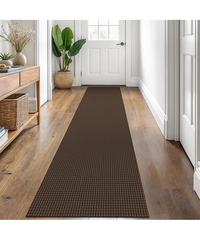 KOZYFLY Runners for Hallways 2x8 ft Washable Kitchen Runner Non Slip Rubber Backed Hall Runners Cotton Entryway Runner Rugs Floor Carpet for Indoor Backdoor Bedroom Kitchen, Reddish Brown/Coffee