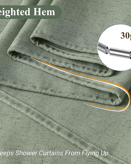 Naturoom Light Sage 42 Inch Shower Curtain - Stall Narrow Half Linen Ultra Thick Fabric Shower Curtain Set with Hooks, Boho Farmhouse Rustic RV Camper Bath Curtains for Bathroom, 42x72
