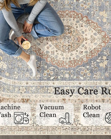 Beige Rug 3x5,Washable Area Rugs for Bedroom Living Room Kitchen Entryway,Small Boho Vintage Bohemian Farmhouse Distressed Oriental Non Slip Carpet