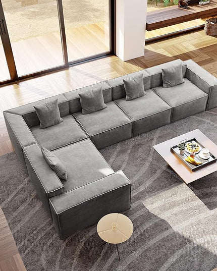 POVISON 143" Modular Sectional Sofa for Living Room Modern Large Sectional Couches Velvet L Shaped Oversized Deep Seat Corner Sofa Set 4 Seats Big Comfy Cloud Couch for House Office