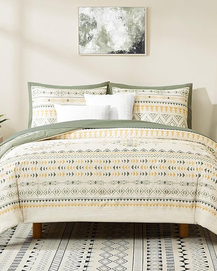 Geniospin Queen Comforter Set - 7 Pieces Reversible Bedding Set, Boho Bed in A Bag, Lightweight Soft Aztec Bedding, All Season Bed Comforter Set with Sheets, Pillowcases & Shams