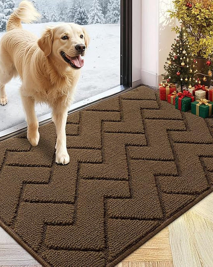 hicorfe Front Door Mat Outside Entrance,24"x35" Absorbent Muddy Dirt Resist Welcome Door Mats Outdoor Indoor,Stain and Fade Resistant,Non Slip Backing Entry Mat Doormat for Entryway (Dark Brown)