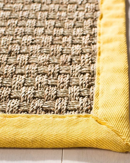 SAFAVIEH Natural Fiber Collection Runner Rug - 2'6" x 12', Natural & Gold, Seagrass, Basketweave Pattern with Border (NF114X)