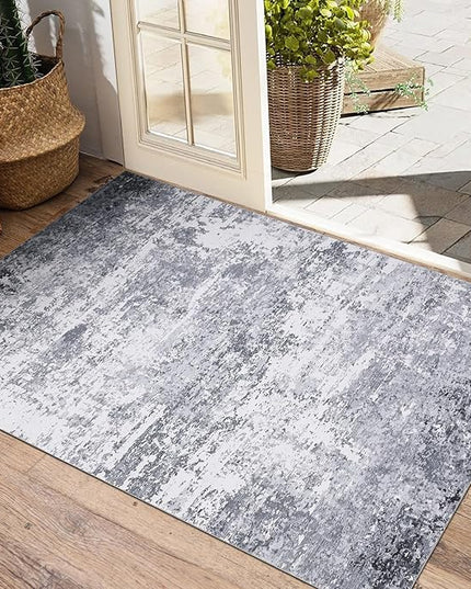 Modern Abstract 2x3 Area Rug Non Slip Non Shedding Low Pile Stain Resistant Rug for Entryway Kitchen Bedroom,Light Grey