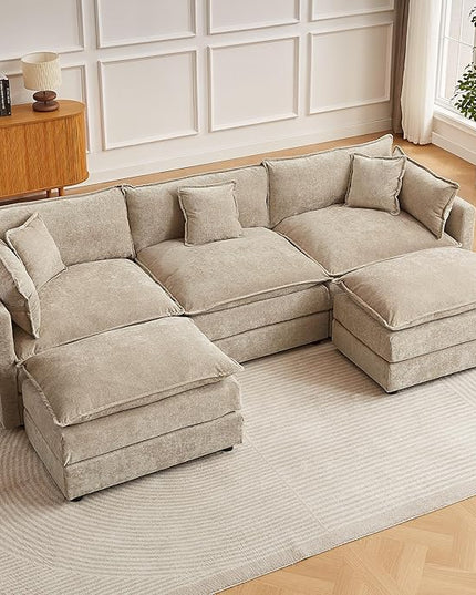 HIPIHOM Modular Sectional Sofa, 112.2 Inch L Shaped Couch Set with Armrests, 3-Seater Comfy Cloud Couches for Living Room Apartment, Coffee